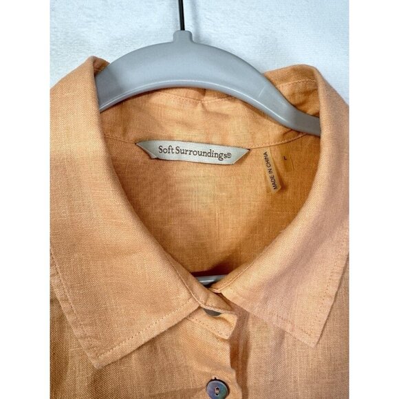 Soft Surroundings 100% Linen Ombre Tunic Top Sz Large Orange Shirt Dress Button - Picture 4 of 8